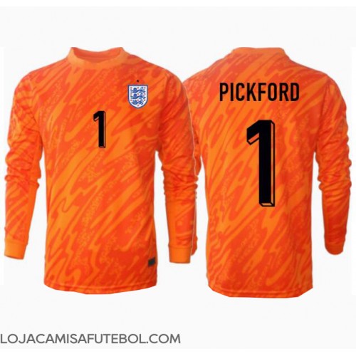 Camisa de Futebol Inglaterra Jordan Pickford #1 Goleiro Equipamento Principal Europeu 2024 Manga Comprida